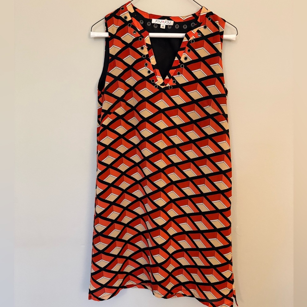 Joy Joy Vibrant Orange and Black shift Dress with retro feel XS